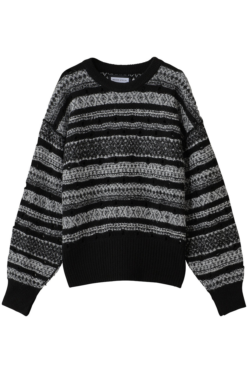 MAISON SPECIAL 【UNISEX】フェアアイルボーダーニット (BLK(ブラック), 0) メゾンスペシャル ELLE SHOP