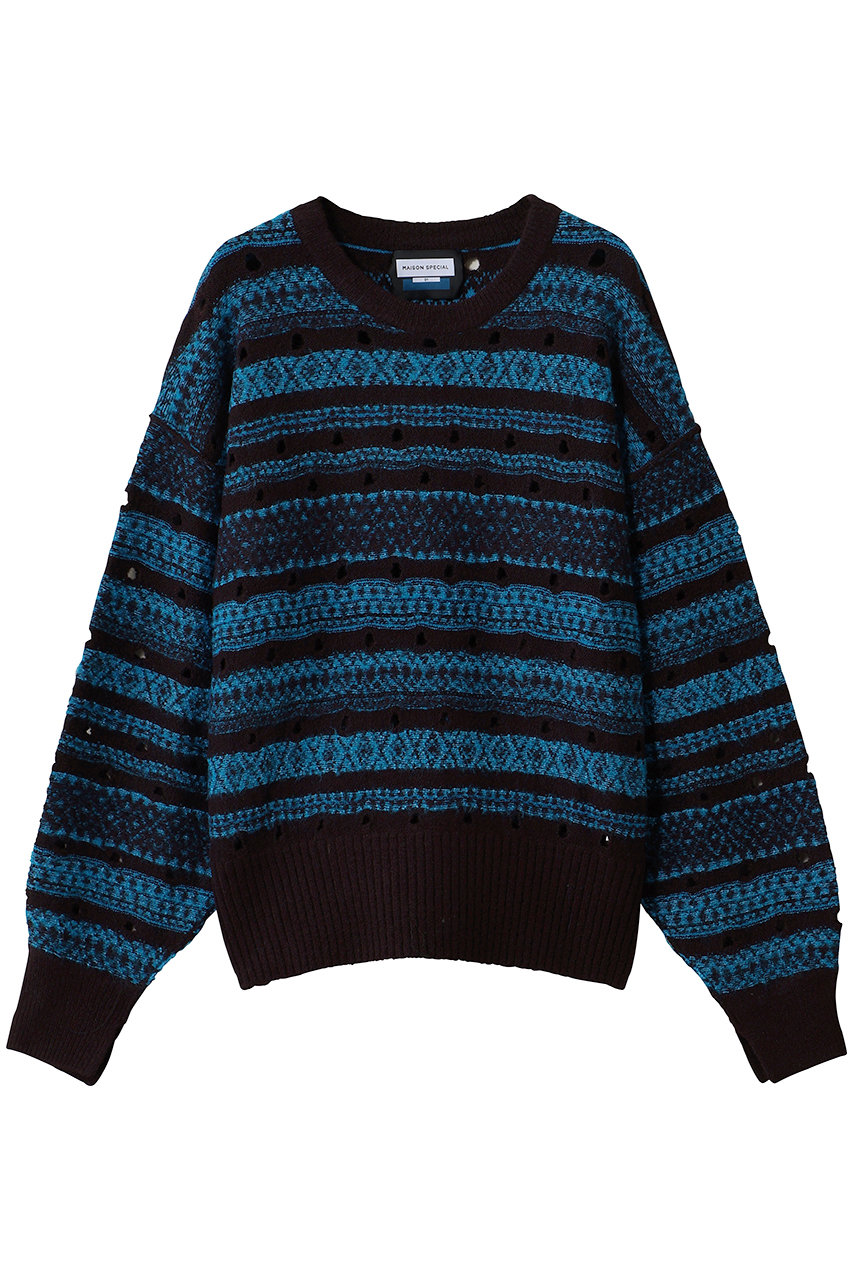 MAISON SPECIAL 【UNISEX】フェアアイルボーダーニット (BLU(ブルー), 0) メゾンスペシャル ELLE SHOP