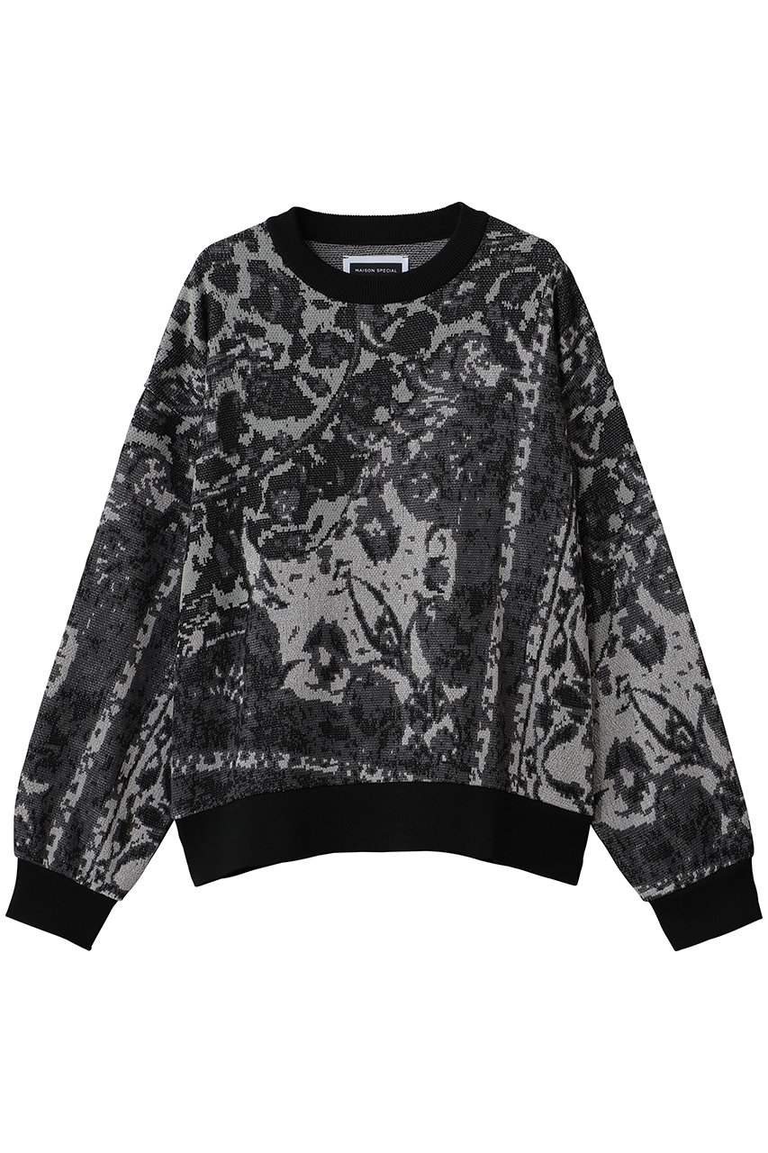 MAISON SPECIAL 【UNISEX】ペイズリーJQD総柄クルーネックニット (BLK(ブラック), 0) メゾンスペシャル ELLE SHOP