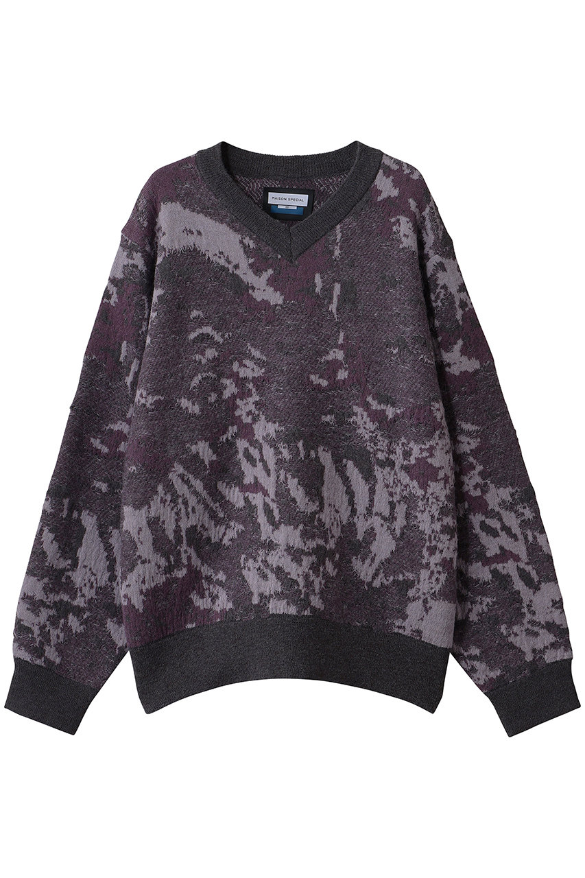 MAISON SPECIAL 【UNISEX】アブストラクトパターン Vネックニット (PPL(パープル), 0) メゾンスペシャル ELLE SHOP