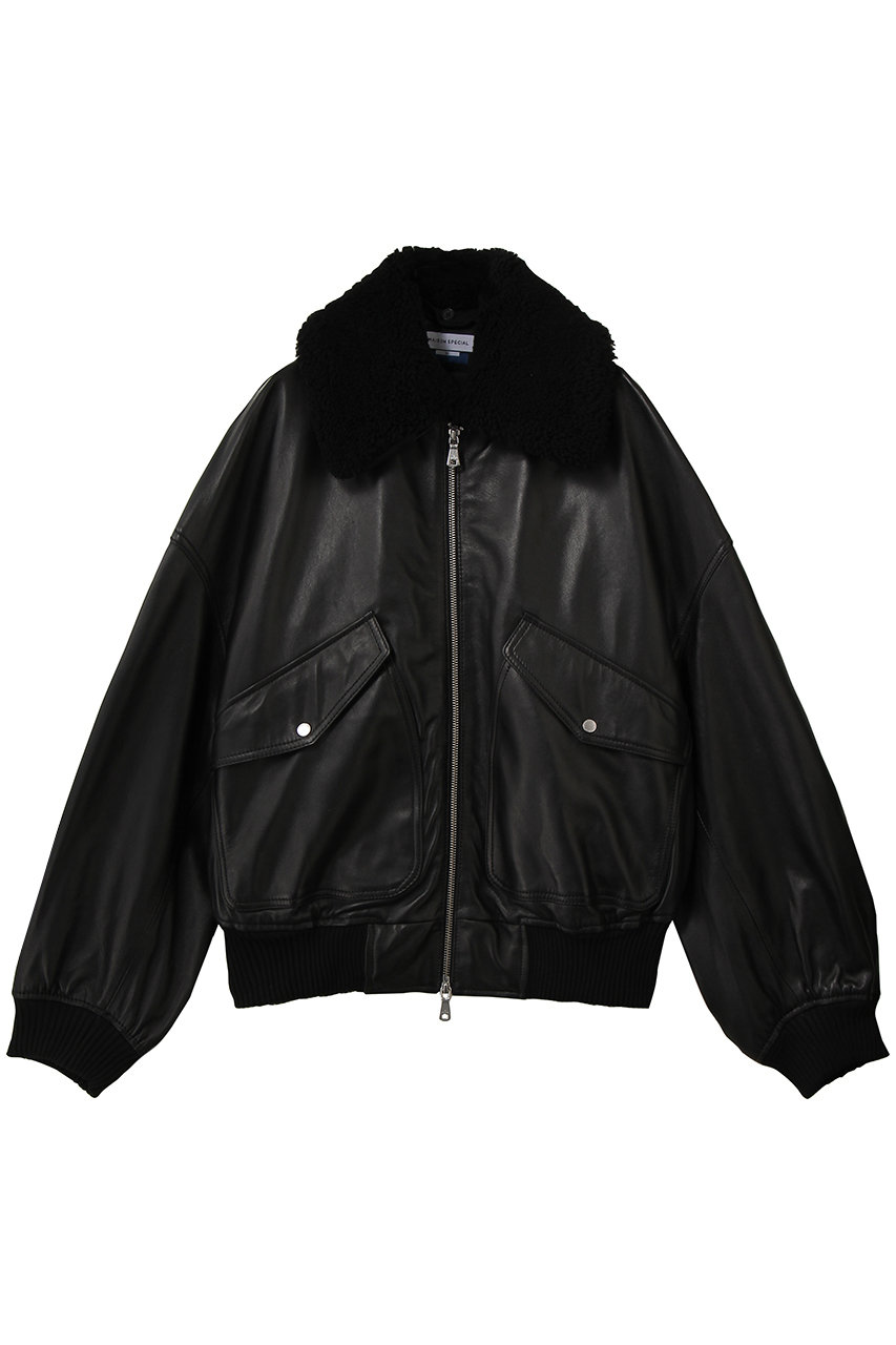 MAISON SPECIAL 【UNISEX】SHEEPレザーG1ムートン襟ブルゾン (BLK(ブラック), 0) メゾンスペシャル ELLE SHOP
