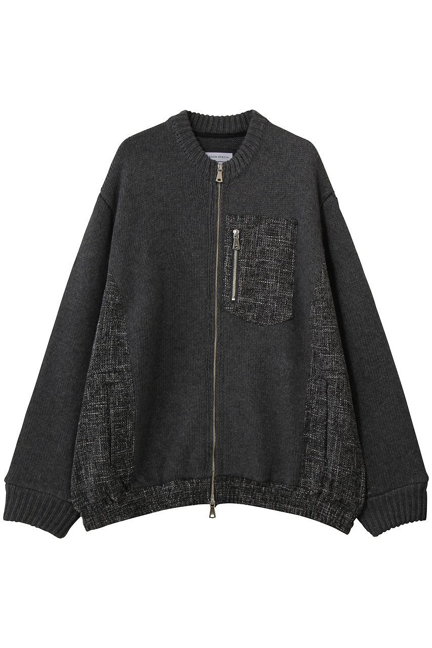 MAISON SPECIAL 【UNISEX】異素材ドッキング クルーネック ニットブルゾン (C.GRY(チャコールグレー), 1) メゾンスペシャル ELLE SHOP