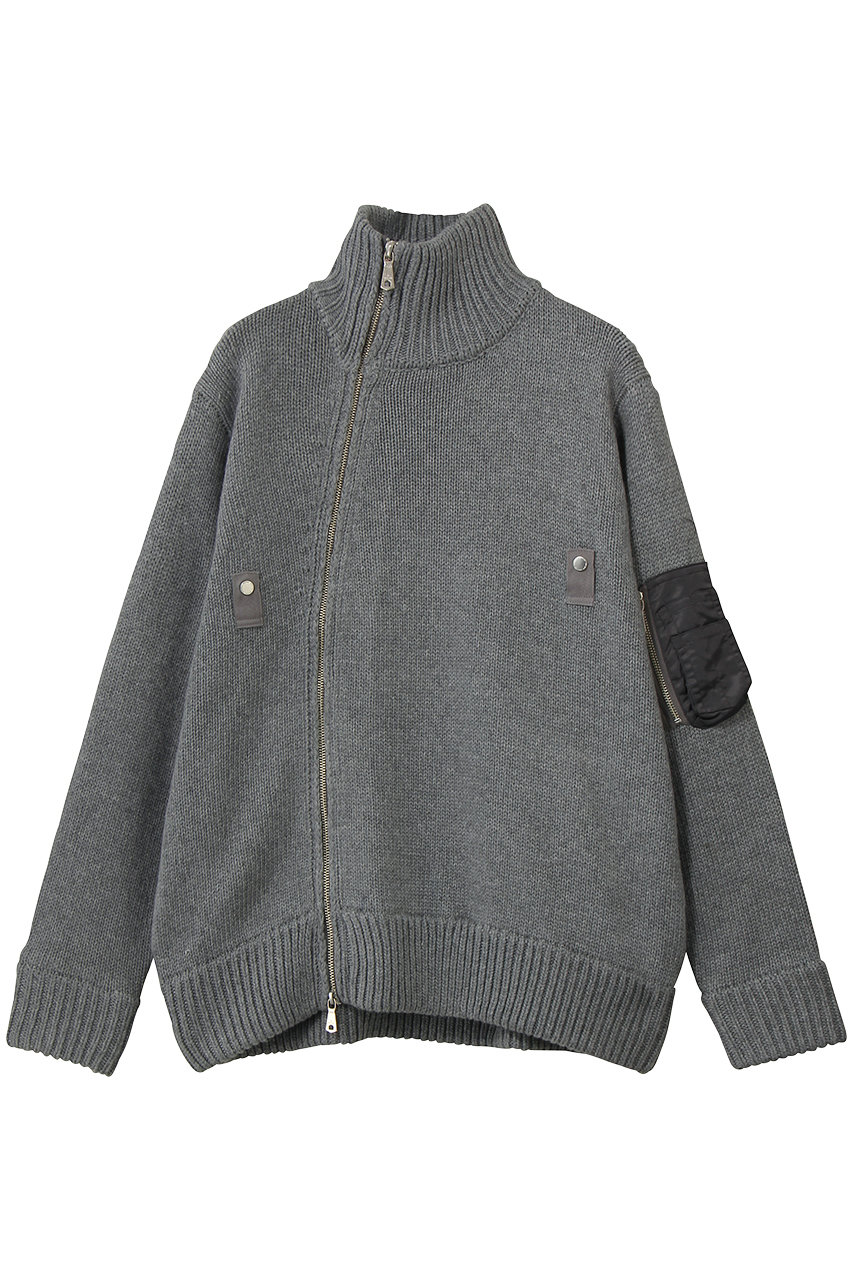 MAISON SPECIAL 【UNISEX】アシンメトリーフロント MA-1ディテール ドライバーズニット (L.GRY(ライトグレー), 0) メゾンスペシャル ELLE SHOP
