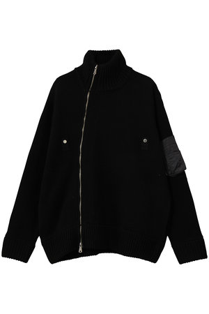 メゾンスペシャル/MAISON SPECIALの【UNISEX】アシンメトリーフロント MA-1ディテール ドライバーズニット