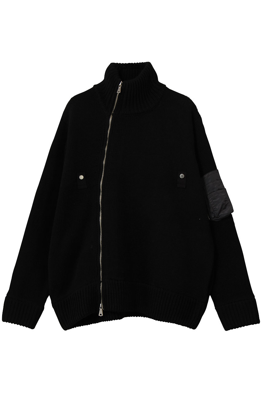 MAISON SPECIAL 【UNISEX】アシンメトリーフロント MA-1ディテール ドライバーズニット (BLK(ブラック), 0) メゾンスペシャル ELLE SHOP