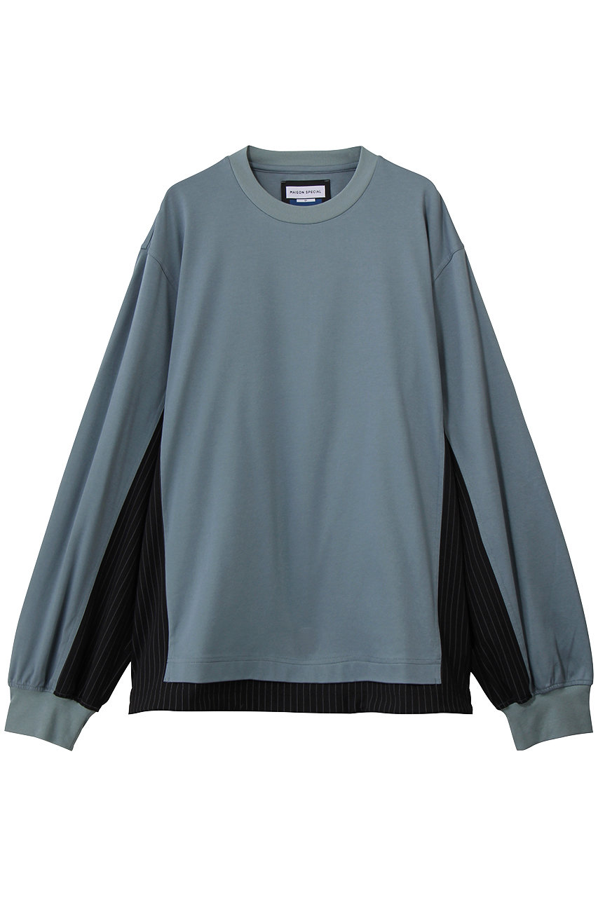 MAISON SPECIAL 【UNISEX】異素材ドッキング コンパクトスムースL/S TEE (BLU(ブルー), 0) メゾンスペシャル ELLE SHOP
