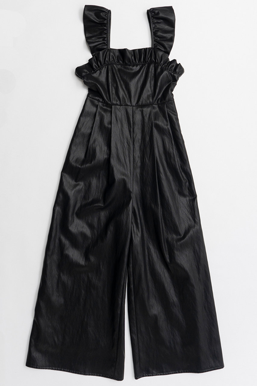 メゾンスペシャル/MAISON SPECIALのFaux Leather Frill Rompers/フェイクレザーフリルロンパース(BLK(ブラック)/21262266301)