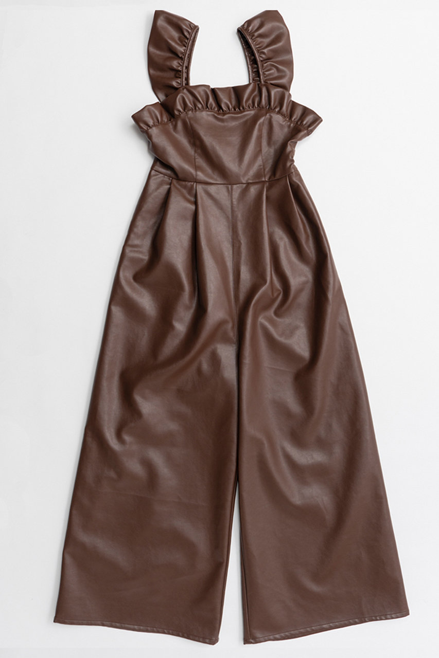 メゾンスペシャル/MAISON SPECIALのFaux Leather Frill Rompers/フェイクレザーフリルロンパース(BRN(ブラウン)/21262266301)