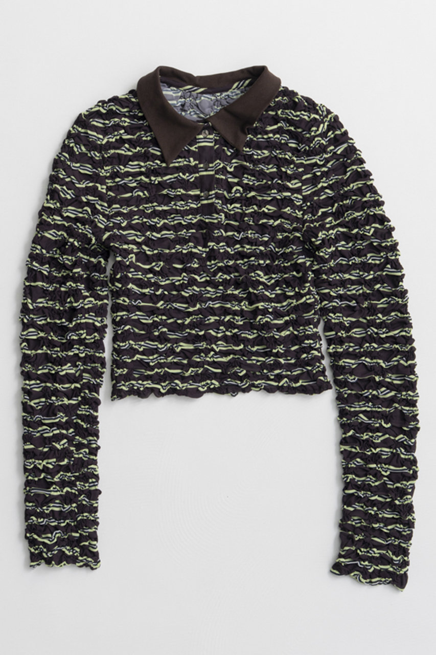 メゾンスペシャル/MAISON SPECIALの【予約販売】Shirring Border Polo Shirt/シャーリングボーダーポロ(BRN(ブラウン)/21262315203)