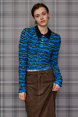 メゾンスペシャル/MAISON SPECIALの【予約販売】Shirring Border Polo Shirt/シャーリングボーダーポロ(110400/110403)
