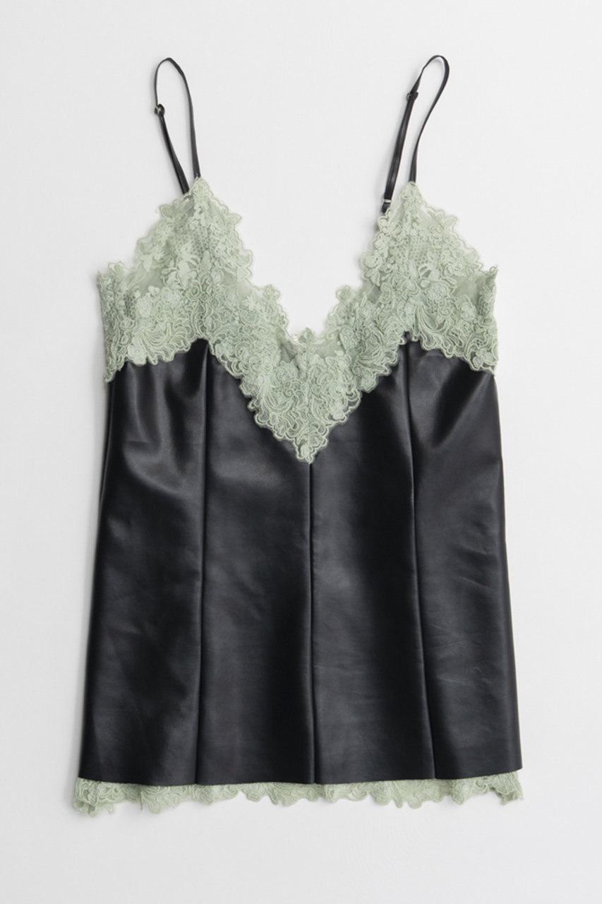 メゾンスペシャル/MAISON SPECIALの【予約販売】Lace-Trim Faux Leather Tunic/レーストリムフェイクレザーチュニック(BLK(ブラック)/21262315304)