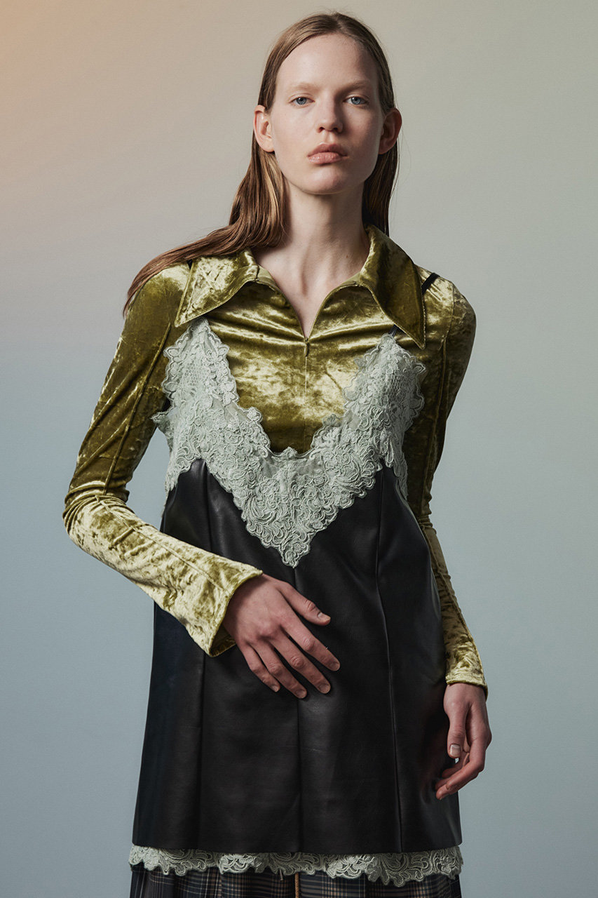 【MAISON SPECIAL】フェイクレザーオーバーチュニック MAISON SPECIAL(メゾンスペシャル)｜Lace-Trim Faux Leather Tunic
