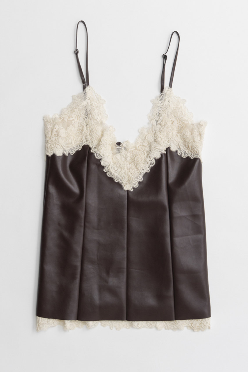 メゾンスペシャル/MAISON SPECIALの【予約販売】Lace-Trim Faux Leather Tunic/レーストリムフェイクレザーチュニック(BRN(ブラウン)/21262315304)