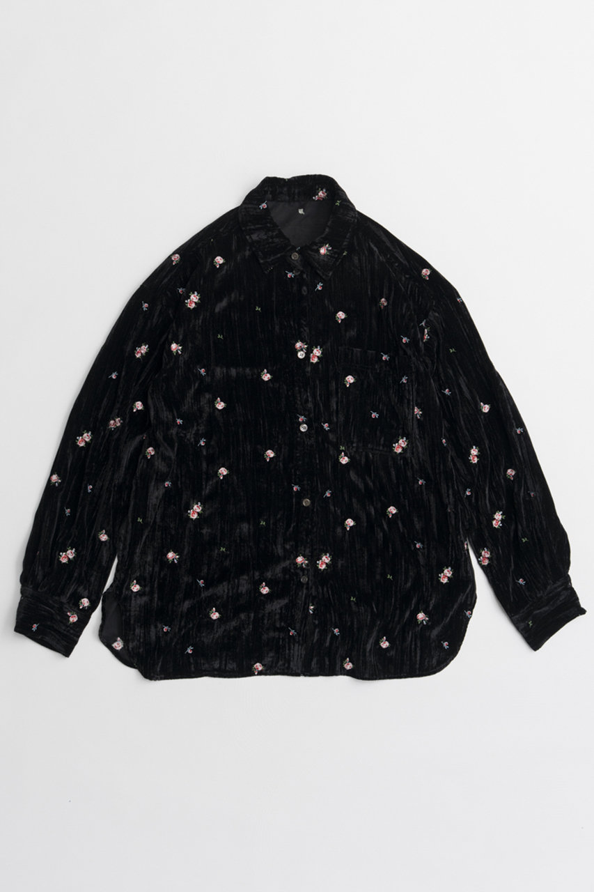 メゾンスペシャル/MAISON SPECIALの【予約販売】Flower Embroidery Velour Overshirt/フラワーエンブロイダリーベロアオーバーシャツ(BLK(ブラック)/21262315306)