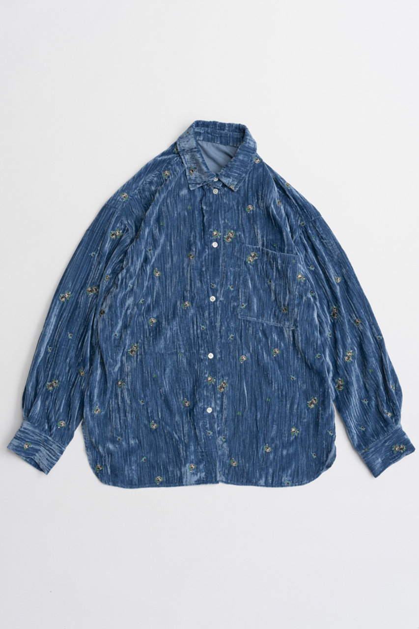 メゾンスペシャル/MAISON SPECIALの【予約販売】Flower Embroidery Velour Overshirt/フラワーエンブロイダリーベロアオーバーシャツ(BLU(ブルー)/21262315306)