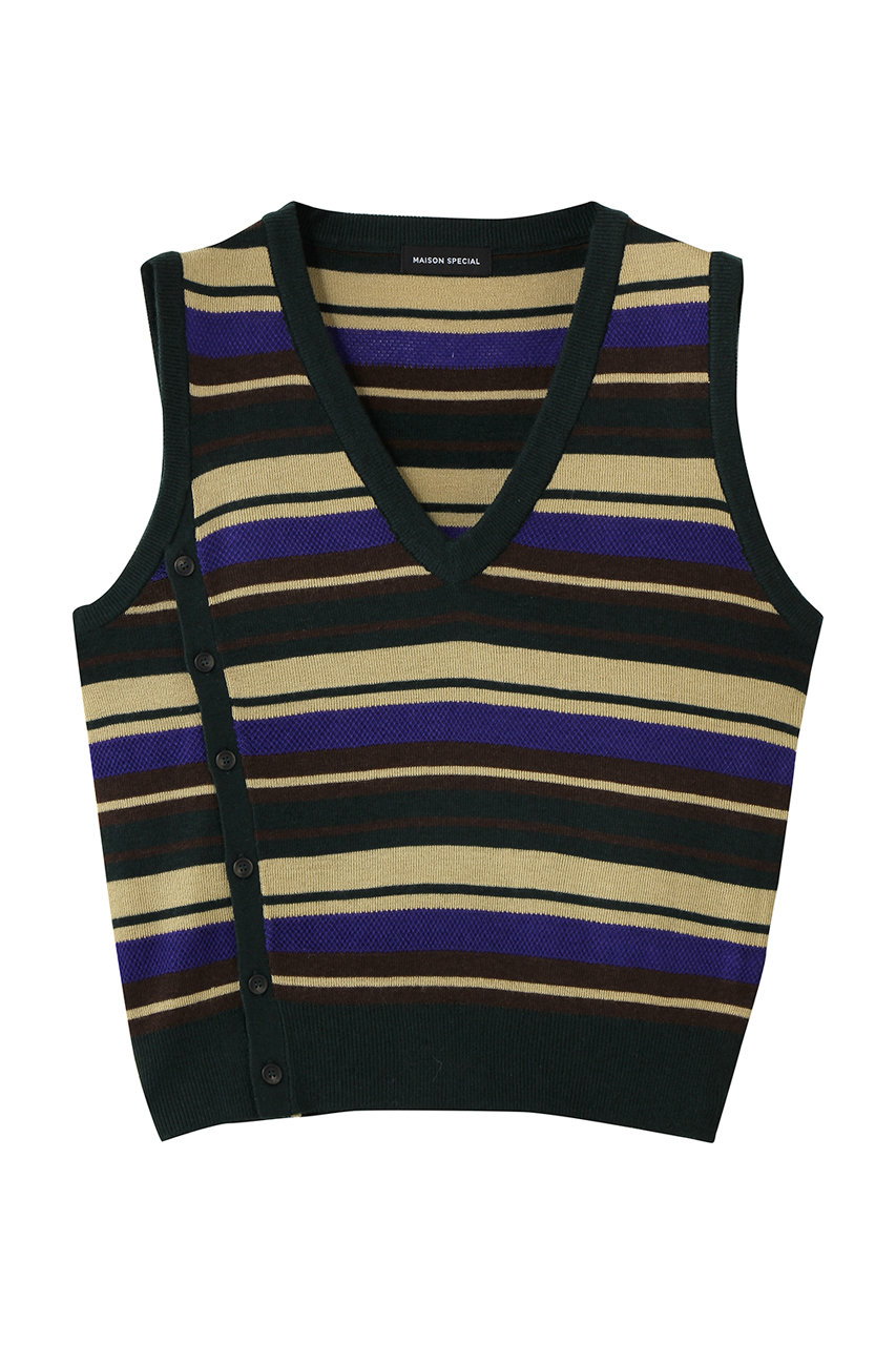 メゾンスペシャル/MAISON SPECIALのMulti-Border Knit Vest/マルチボーダーニットベスト(GRN(グリーン)/21262365302)