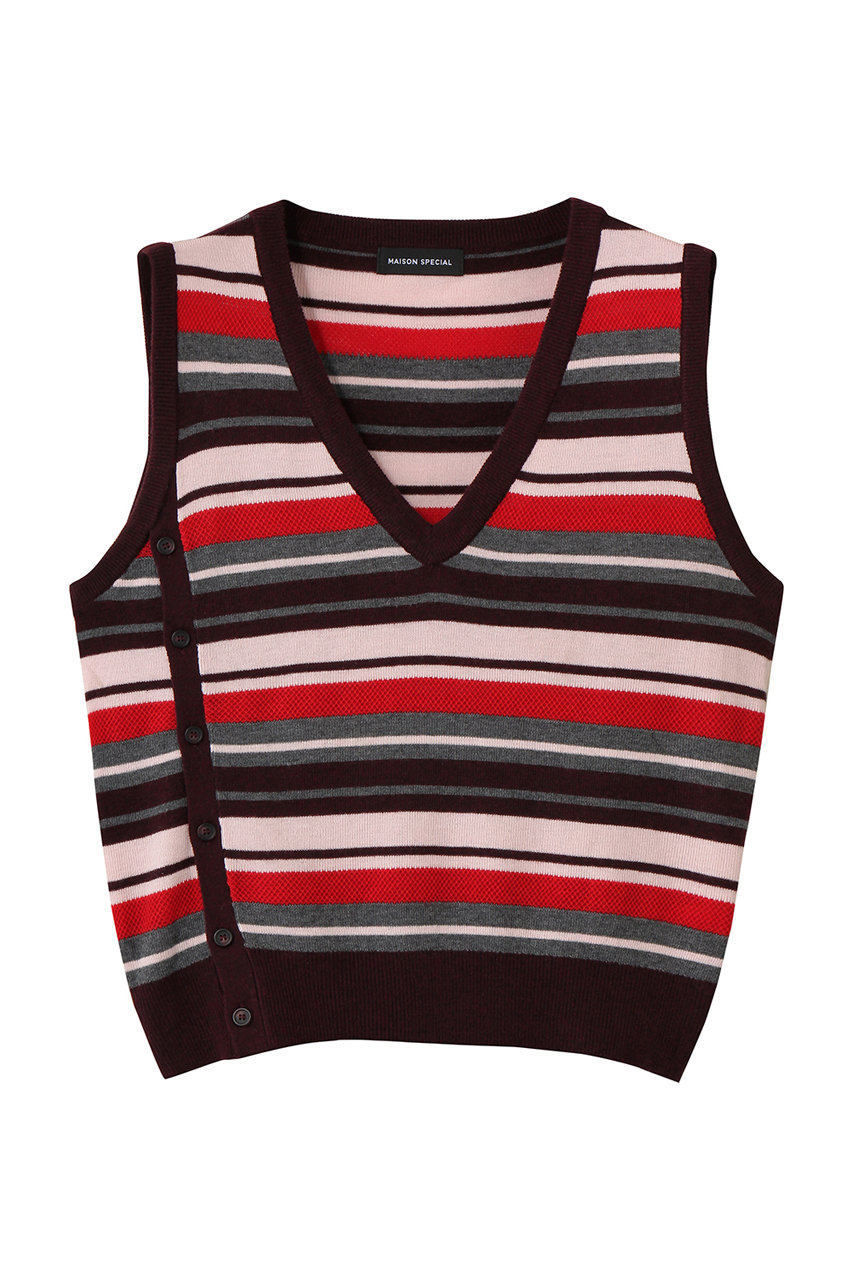 メゾンスペシャル/MAISON SPECIALのMulti-Border Knit Vest/マルチボーダーニットベスト(RED(レッド)/21262365302)