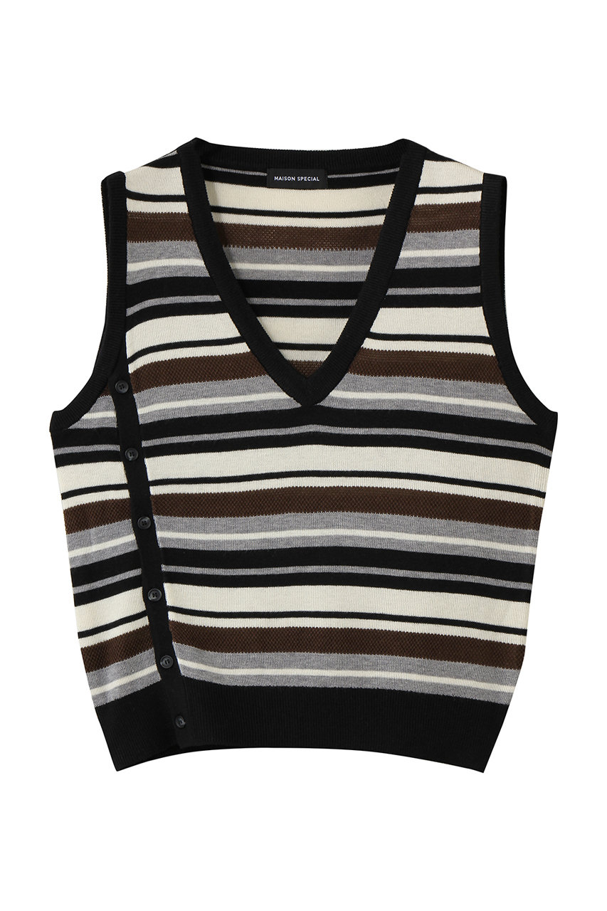 メゾンスペシャル/MAISON SPECIALのMulti-Border Knit Vest/マルチボーダーニットベスト(BLK(ブラック)/21262365302)