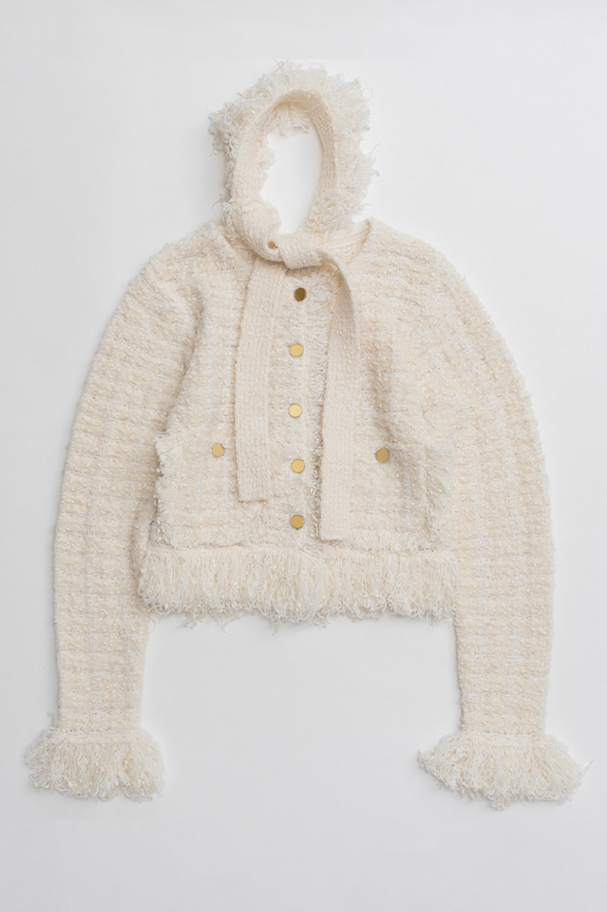 メゾンスペシャル/MAISON SPECIALの【予約販売】Fringe Tweed Knit Cardigan/フリンジツイードニットカーディガン(WHT(ホワイト)/21262365305)