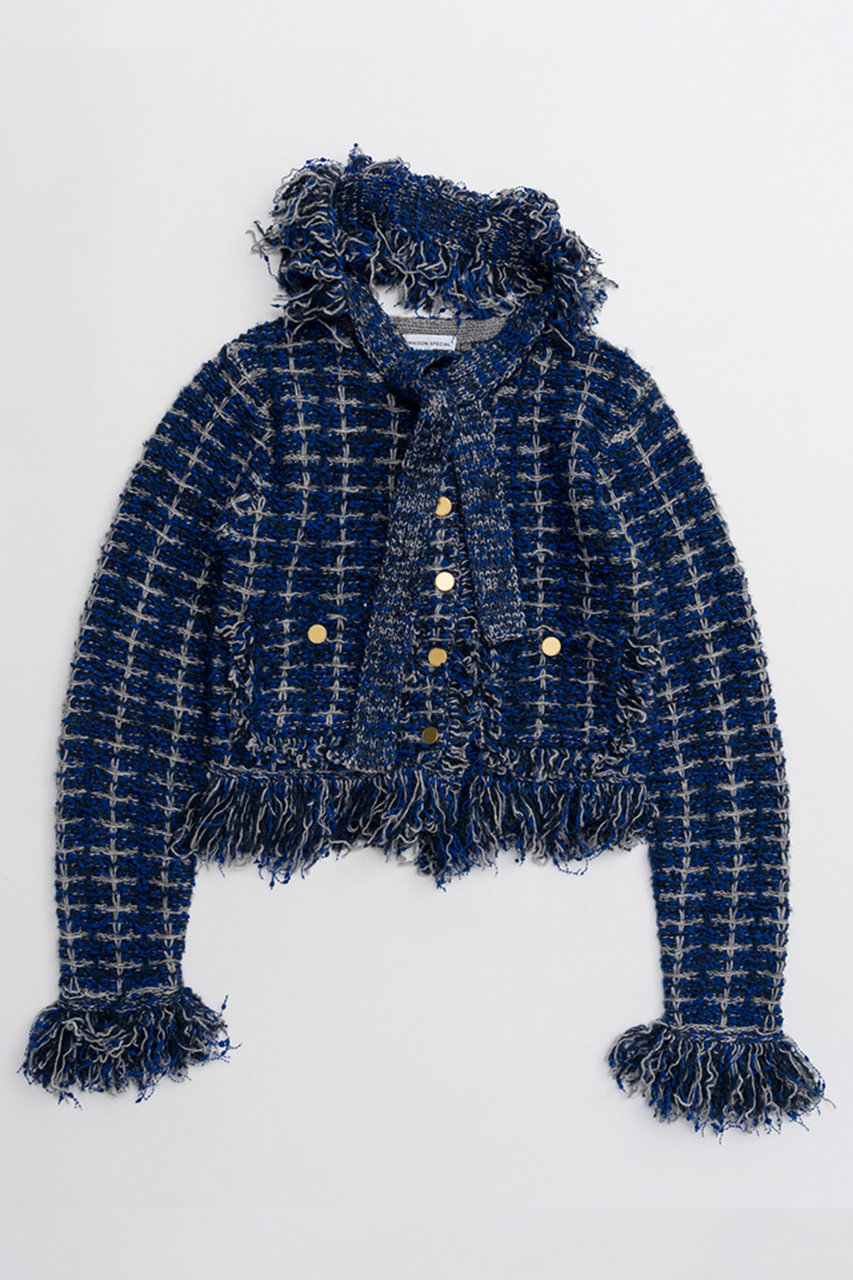 メゾンスペシャル/MAISON SPECIALの【予約販売】Fringe Tweed Knit Cardigan/フリンジツイードニットカーディガン(BLU(ブルー)/21262365305)