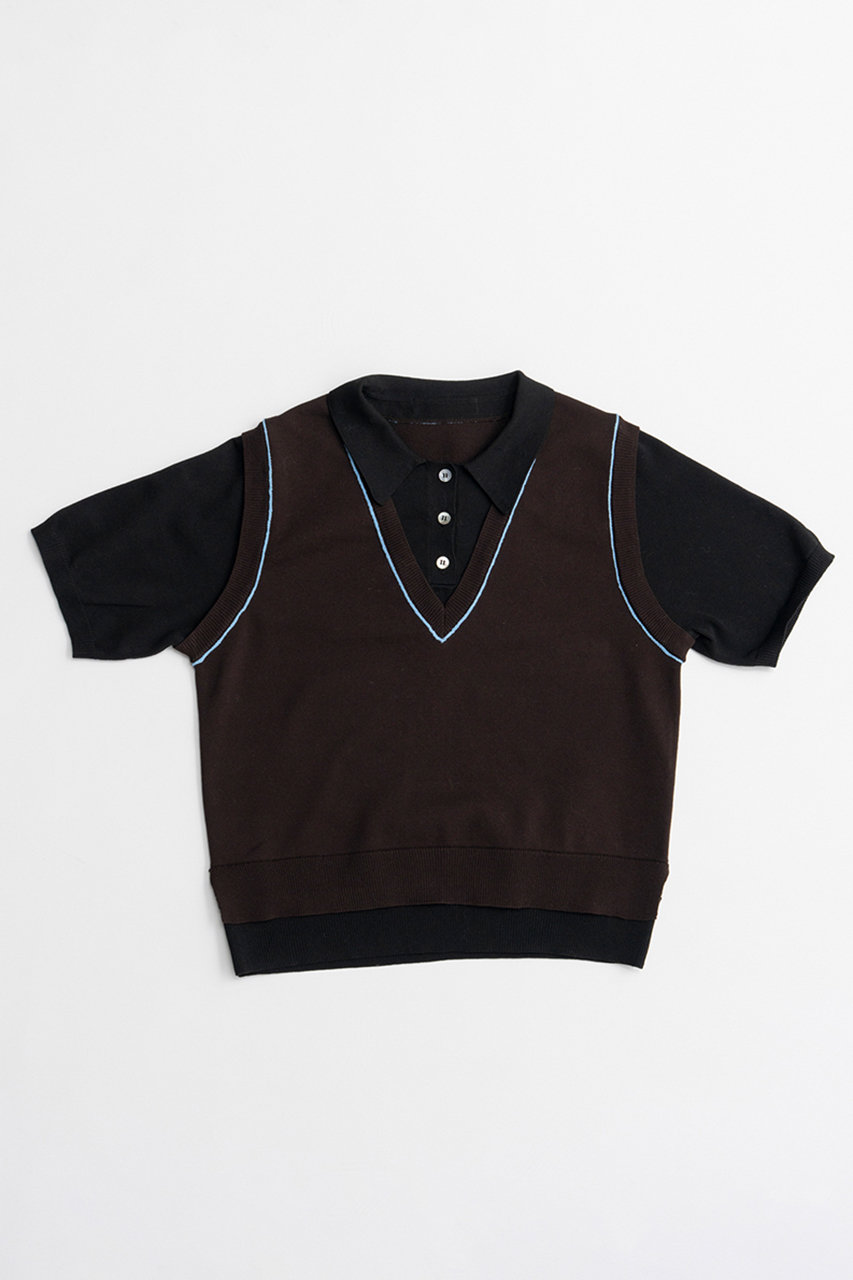 メゾンスペシャル/MAISON SPECIALのPolo Layered Knit/ポロレイヤードニット(BRN(ブラウン)/21262365804)