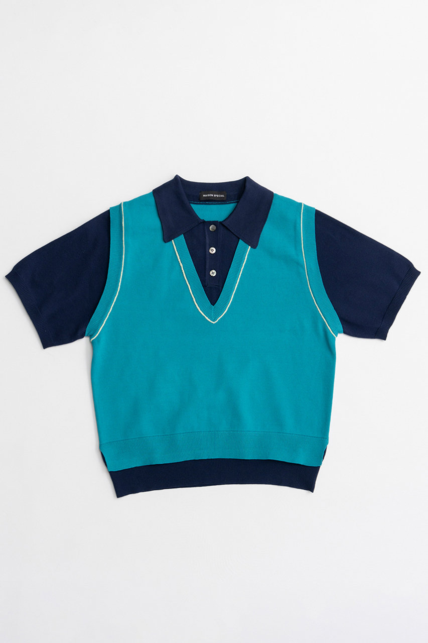 メゾンスペシャル/MAISON SPECIALのPolo Layered Knit/ポロレイヤードニット(T.BLU(ターコイズブルー)/21262365804)
