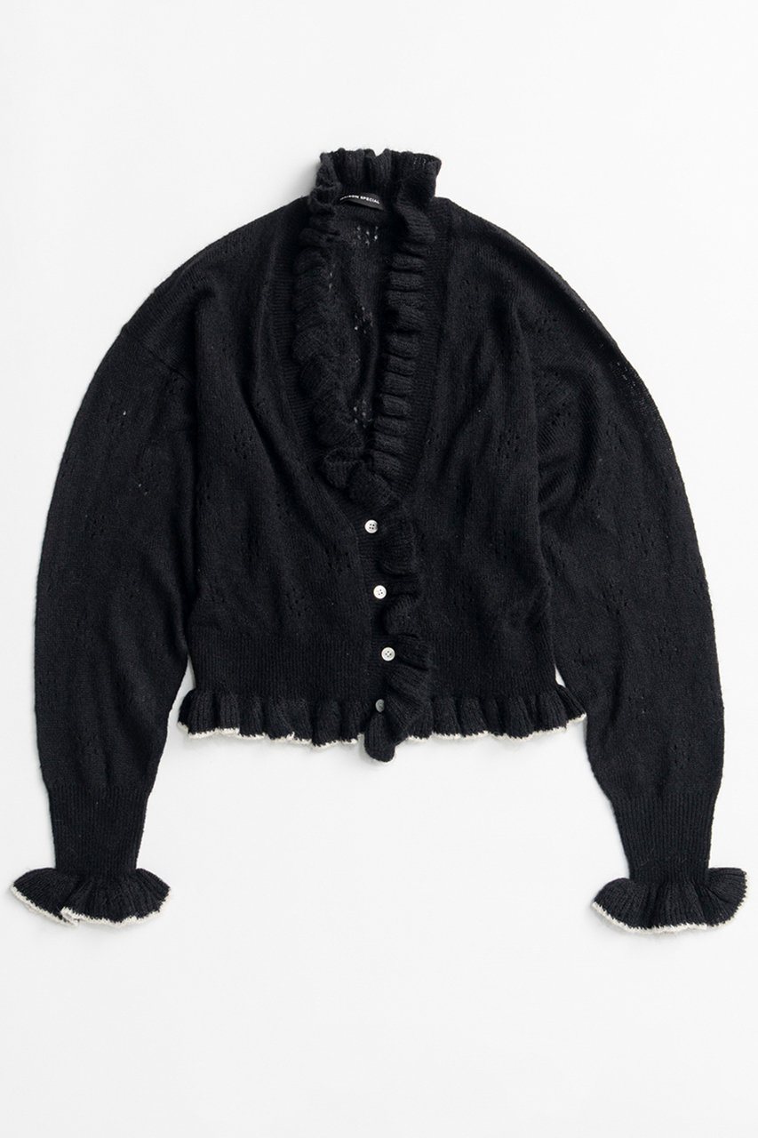 メゾンスペシャル/MAISON SPECIALの【予約販売】V-Neck Frill Cardigan/Vネックフリルカーデ(BLK(ブラック)/21262365806)