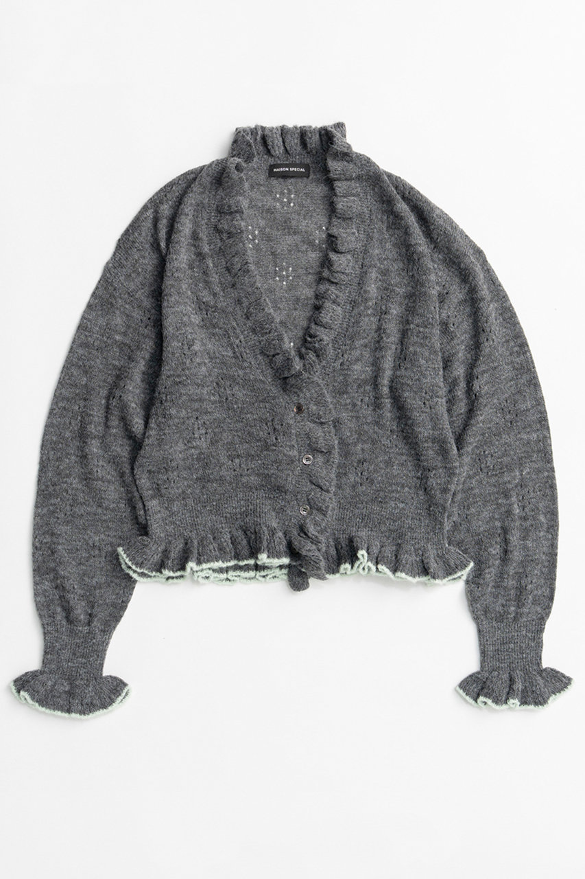 メゾンスペシャル/MAISON SPECIALの【予約販売】V-Neck Frill Cardigan/Vネックフリルカーデ(GRY(グレー)/21262365806)