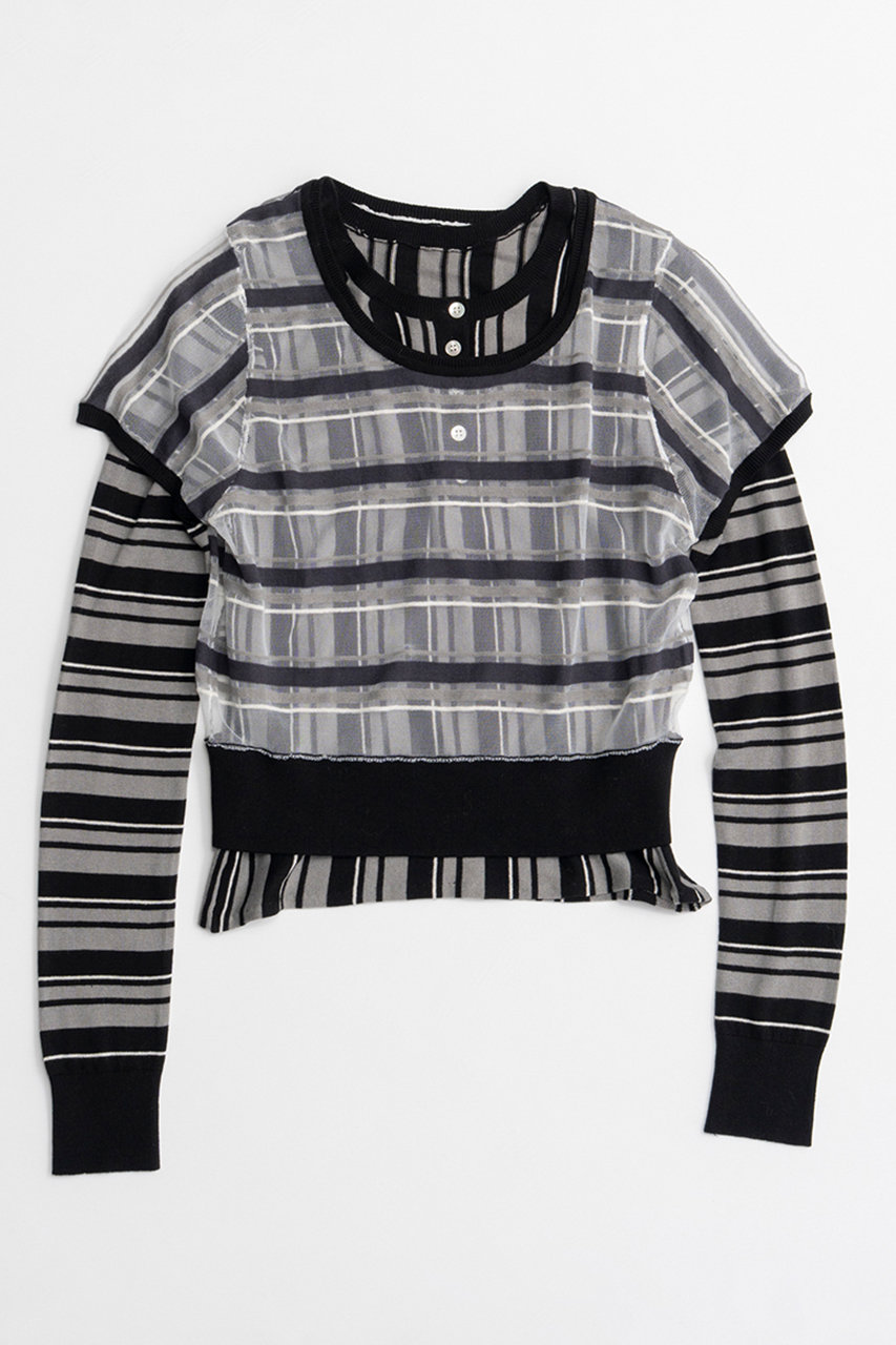 メゾンスペシャル/MAISON SPECIALのLayered Check-Like Knit/レイヤードチェックライクニット(BLK(ブラック)/21262365807)