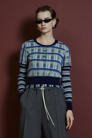 メゾンスペシャル/MAISON SPECIALのLayered Check-Like Knit/レイヤードチェックライクニット(110300/110301)