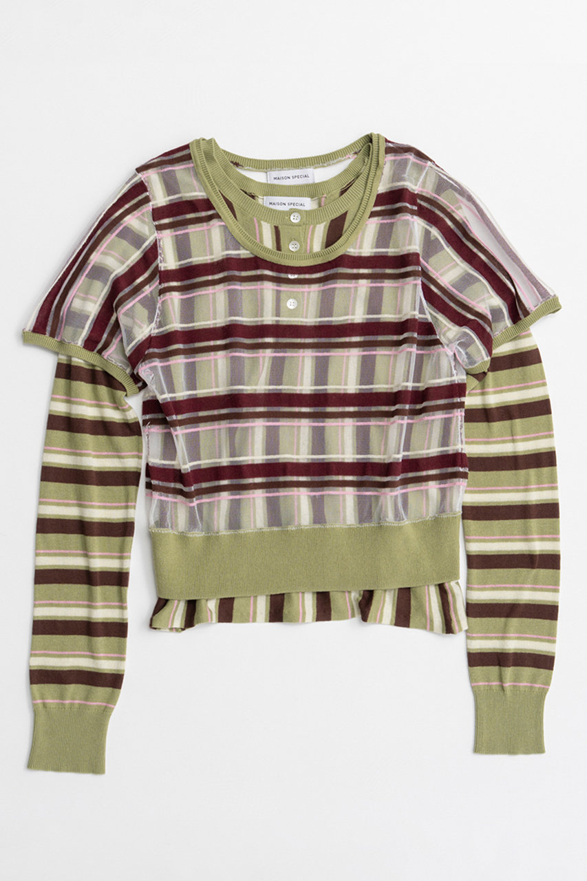 メゾンスペシャル/MAISON SPECIALのLayered Check-Like Knit/レイヤードチェックライクニット(GRN(グリーン)/21262365807)