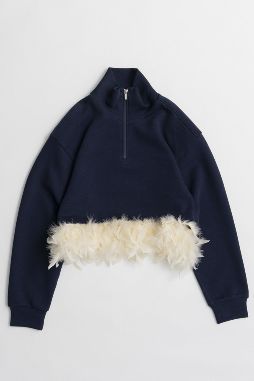 メゾンスペシャル/MAISON SPECIALの【予約販売】Feather Hem Half-Zip Top/フェザーヘムハーフジップトップ(NVY(ネイビー)/21262415201)
