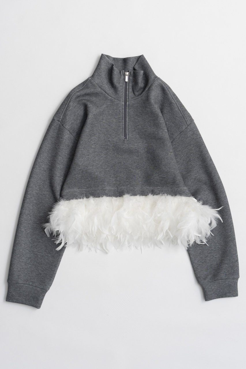 メゾンスペシャル/MAISON SPECIALの【予約販売】Feather Hem Half-Zip Top/フェザーヘムハーフジップトップ(GRY(グレー)/21262415201)