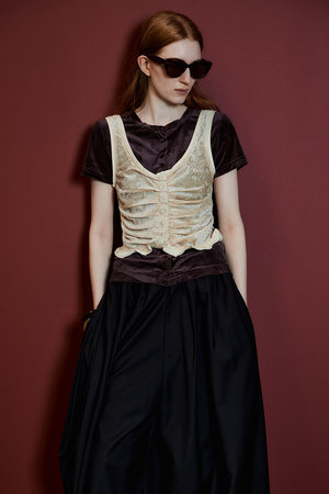 メゾンスペシャル/MAISON SPECIALのLayered Velour Top/レイヤードベロアトップ