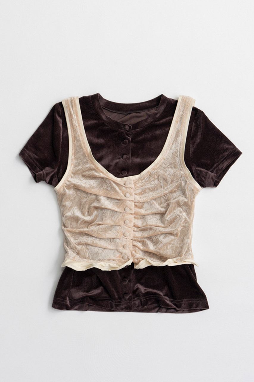 メゾンスペシャル/MAISON SPECIALのLayered Velour Top/レイヤードベロアトップ(BRN(ブラウン)/21262415203)
