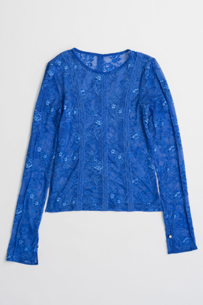 メゾンスペシャル/MAISON SPECIALのSleeve Slit Lace Top/スリーブスリットレーストップス(BLU(ブルー)/21262415307)