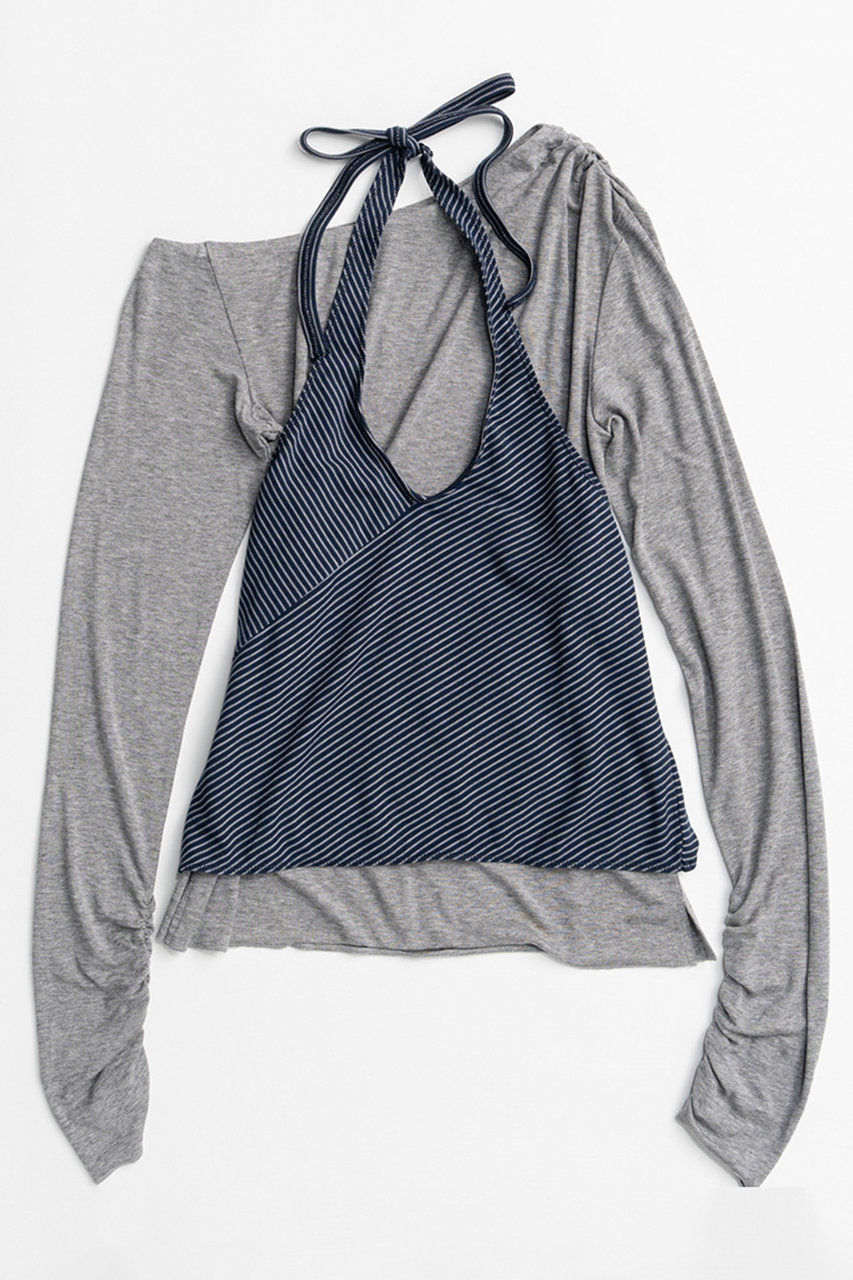 メゾンスペシャル/MAISON SPECIALの【予約販売】Border Halter Layered Off-Shoulder Top/ボーダーホルターレイヤードオフショルTOP(GRY(グレー)/21262415803)