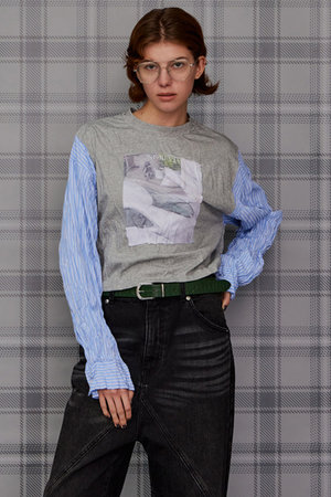 メゾンスペシャル/MAISON SPECIALの【予約販売】Washer Shirt Docking Print T-Shirt/ワッシャーシャツドッキングプリントTEE(110100/110103)