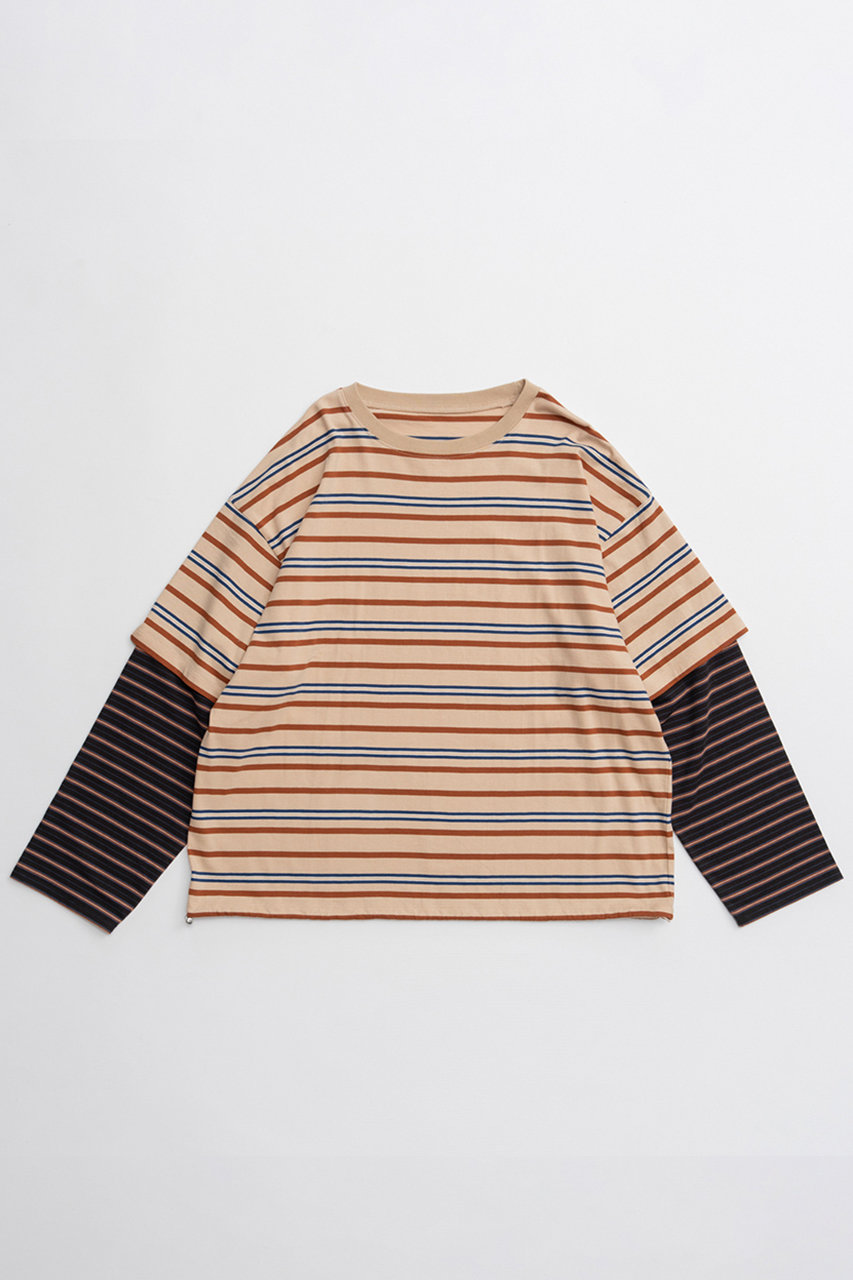 メゾンスペシャル/MAISON SPECIALのDouble Border T-Shirt/ダブルボーダーTシャツ(BRN(ブラウン)/21262416301)