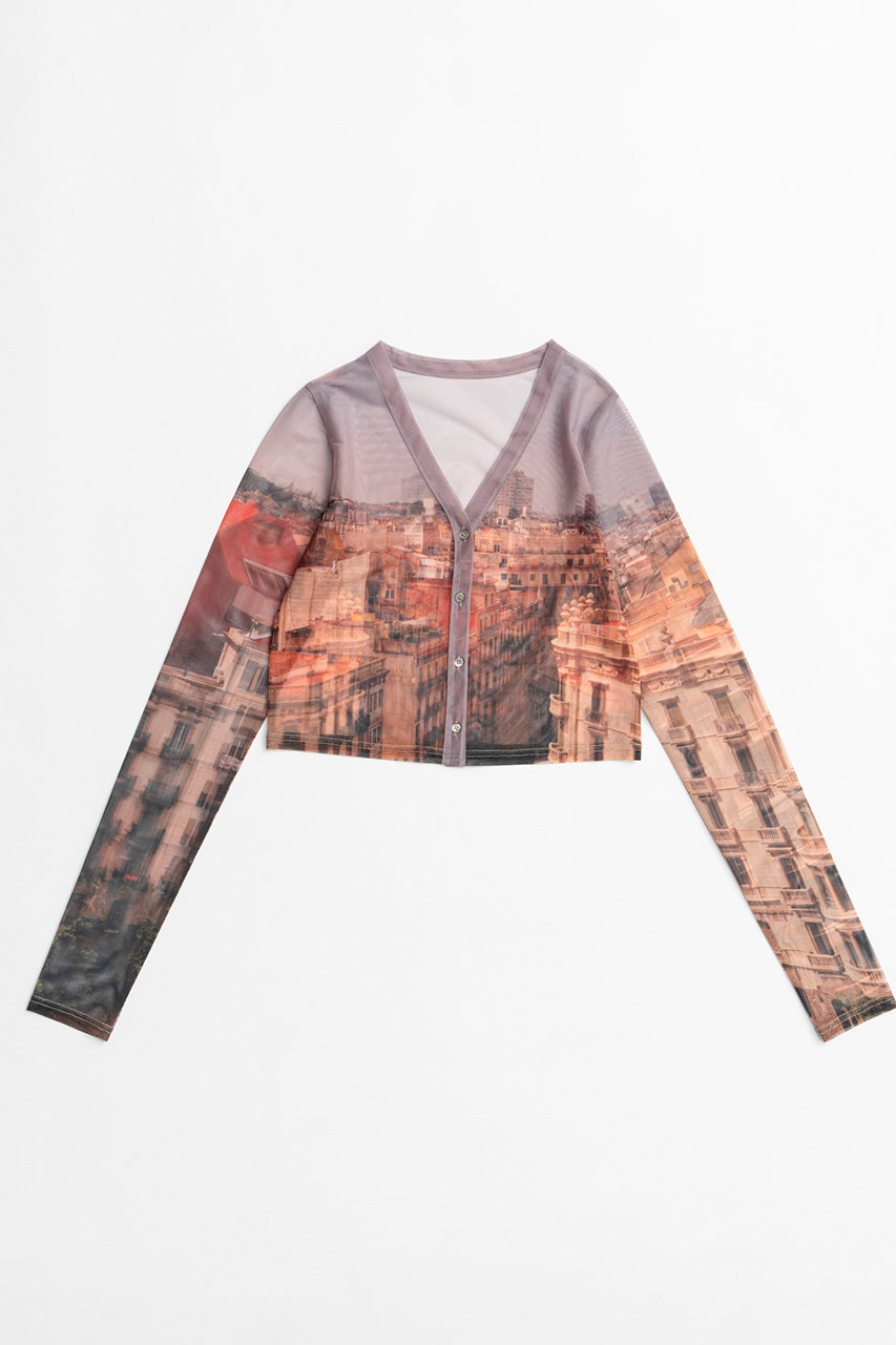 メゾンスペシャル/MAISON SPECIALの【予約販売】City Photo Print Sheer Cardigan/シティフォトプリントシアーカーデ(BRN(ブラウン)/21262416304)