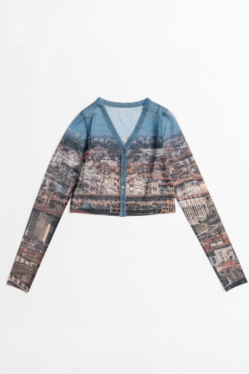 メゾンスペシャル/MAISON SPECIALの【予約販売】City Photo Print Sheer Cardigan/シティフォトプリントシアーカーデ(BLU(ブルー)/21262416304)