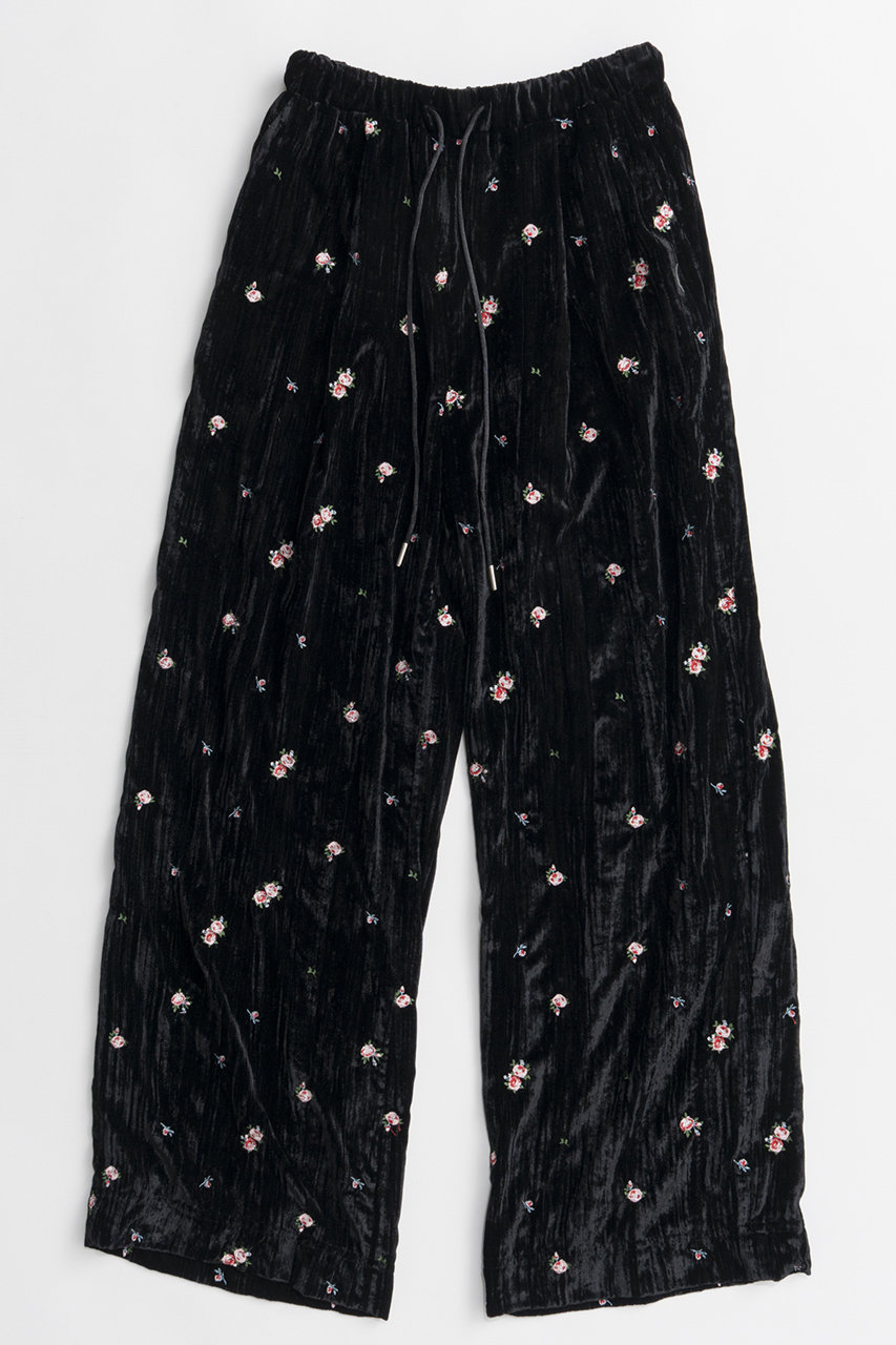 Flower Embroidery Velour Easy Pants/フラワーエンブロイダリーベロアイージーパンツ