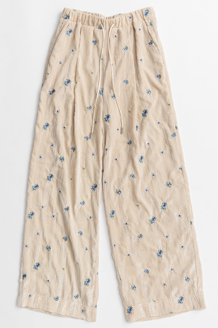 Flower Embroidery Velour Easy Pants/フラワーエンブロイダリーベロアイージーパンツ