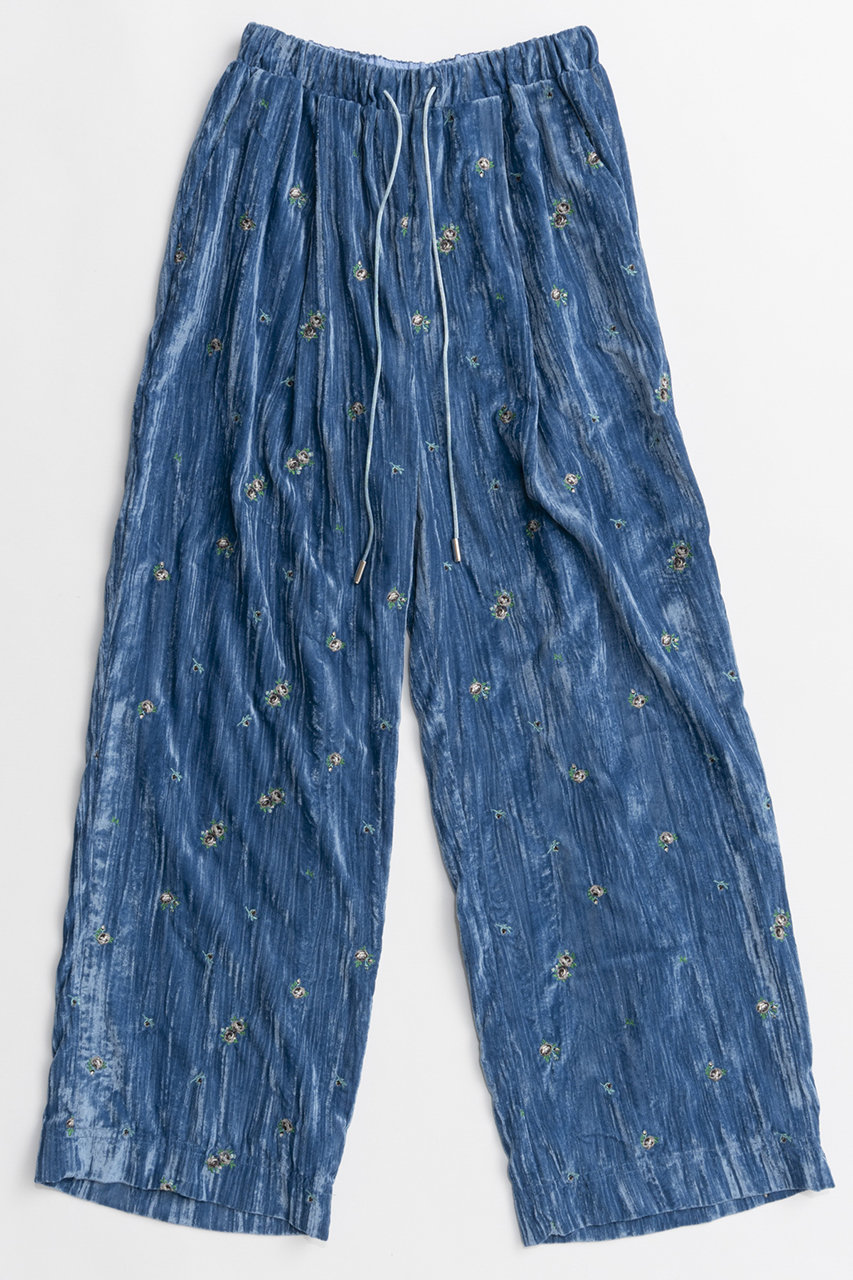 Flower Embroidery Velour Easy Pants/フラワーエンブロイダリーベロアイージーパンツ