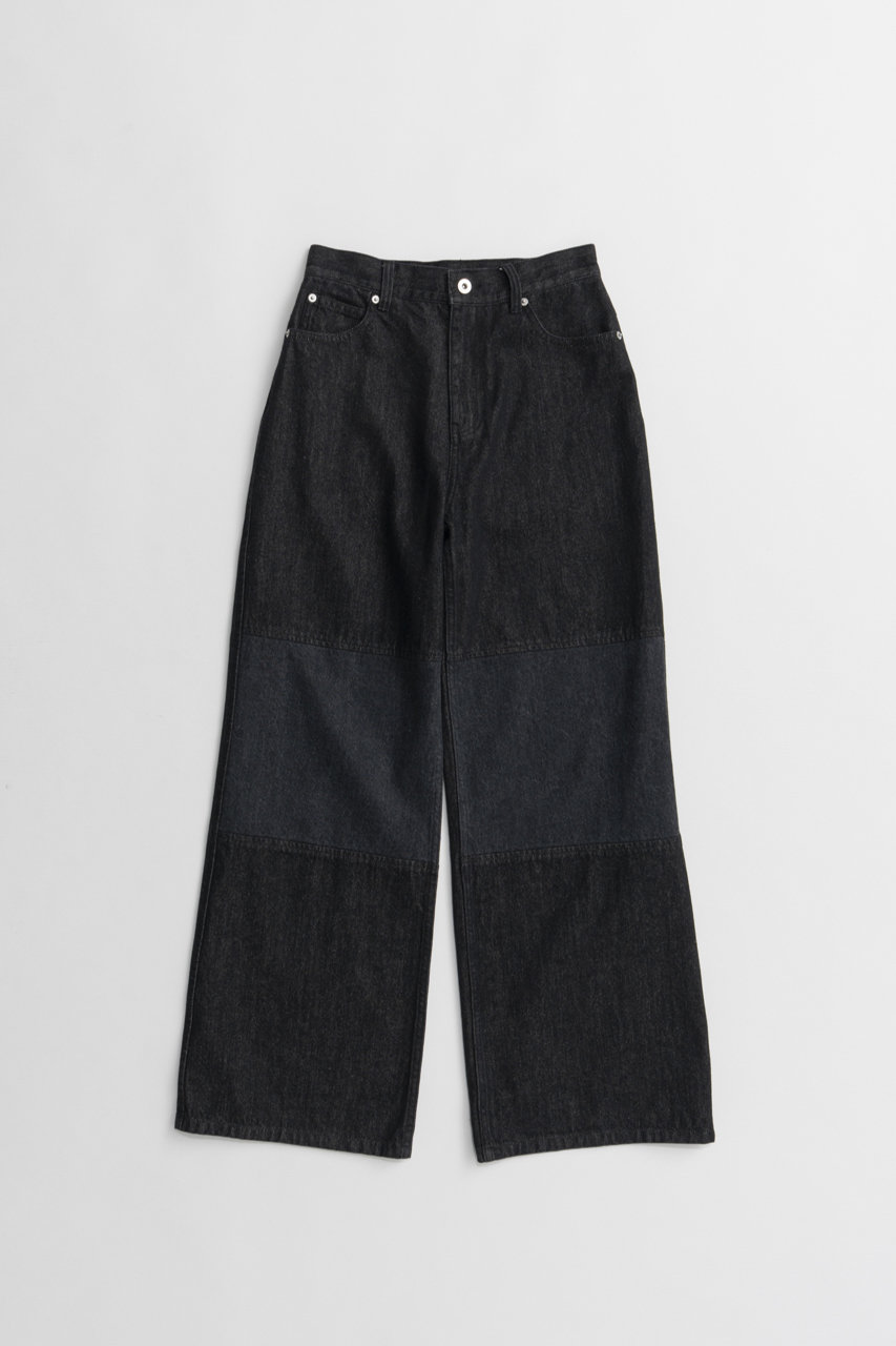 メゾンスペシャル/MAISON SPECIALのKnee Patch Wide Denim/ニーパッチワイドデニム(BLK(ブラック)/21262466302)