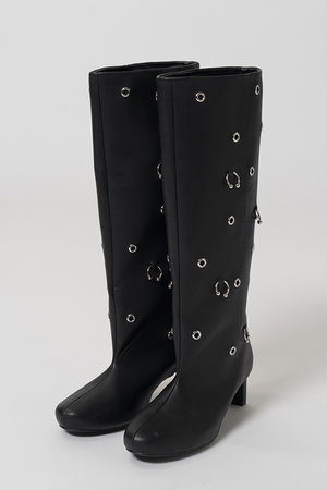 Round-Toe Pierced Wide Long Boots/ラウンドトゥピアスワイドロングブーツ