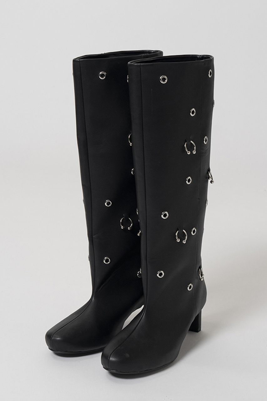 メゾンスペシャル/MAISON SPECIALのRound-Toe Pierced Wide Long Boots/ラウンドトゥピアスワイドロングブーツ(BLK(ブラック)/21262565510)