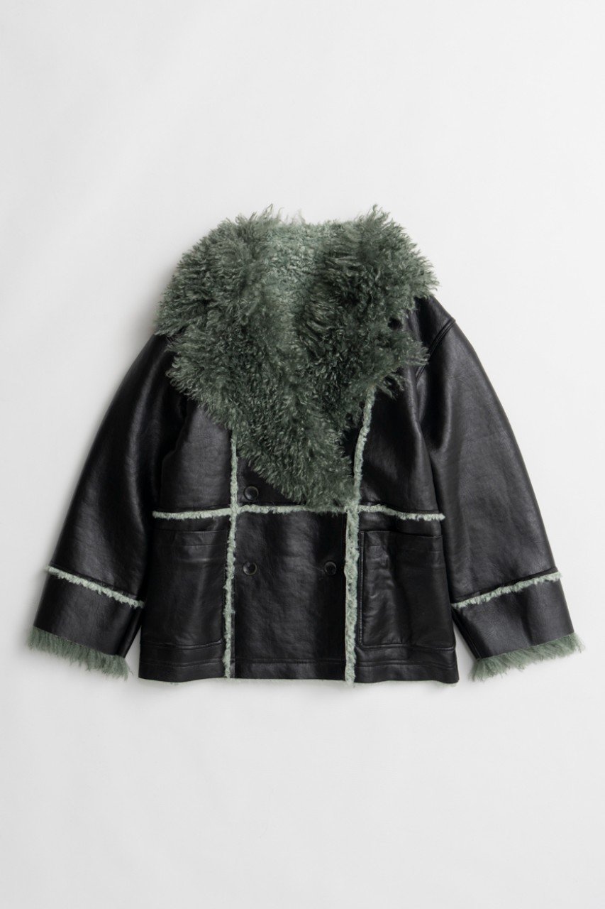 MAISON SPECIAL Double-Breasted Faux Mouton Coat / ダブルブレストフェイクムートンコート (BLK(ブラック), FREE) メゾンスペシャル ELLE SHOP