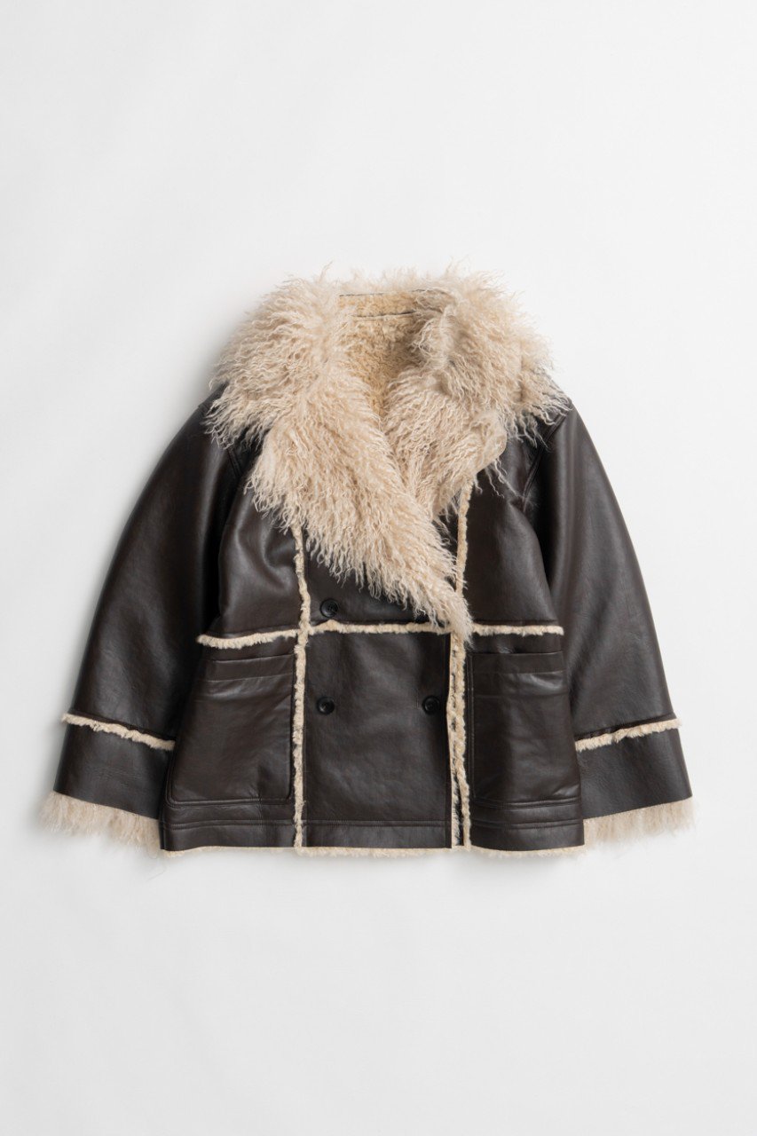 MAISON SPECIAL Double-Breasted Faux Mouton Coat / ダブルブレストフェイクムートンコート (BRN(ブラウン), FREE) メゾンスペシャル ELLE SHOP