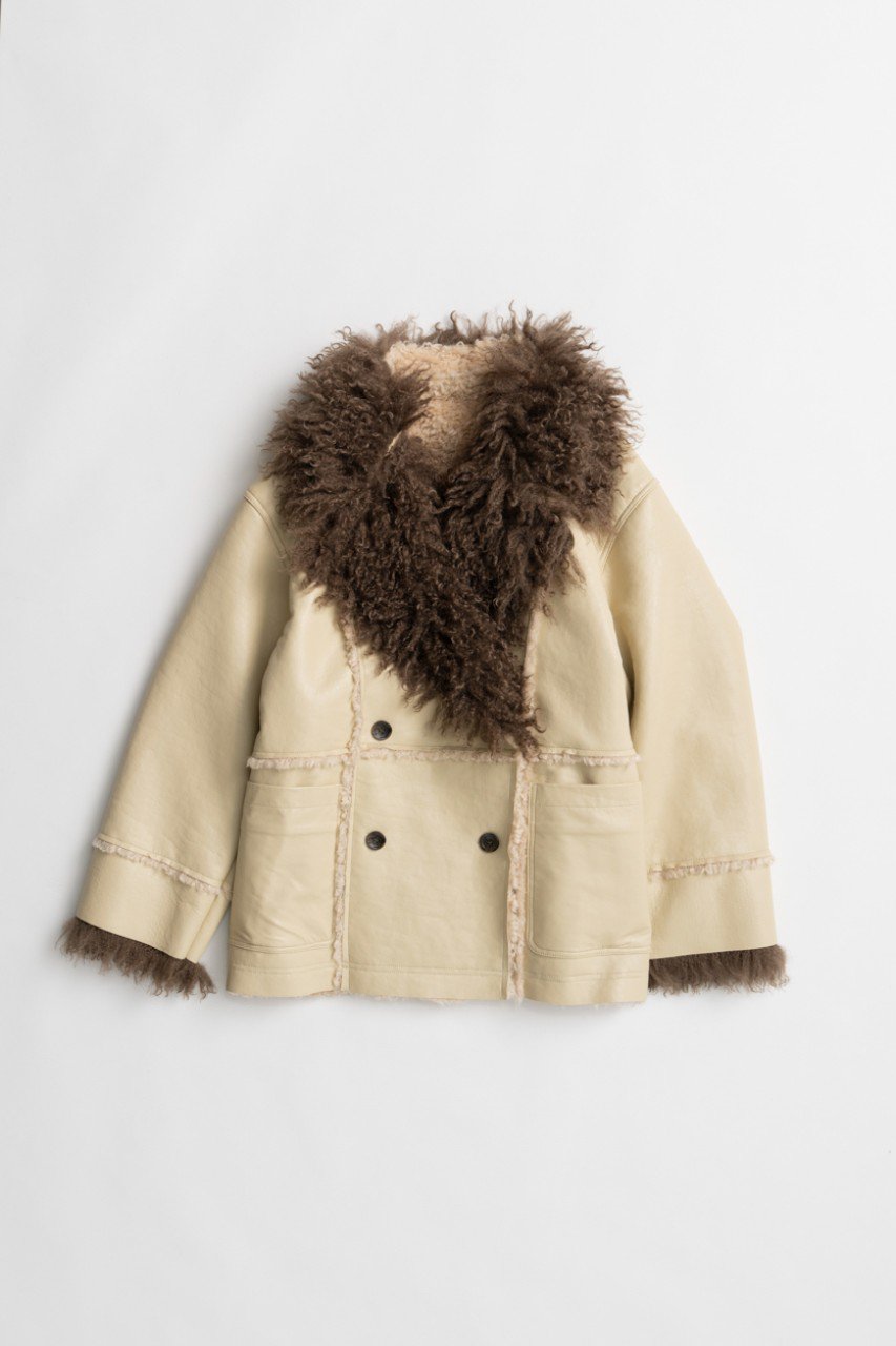 MAISON SPECIAL Double-Breasted Faux Mouton Coat / ダブルブレストフェイクムートンコート (IVR(アイボリー), FREE) メゾンスペシャル ELLE SHOP
